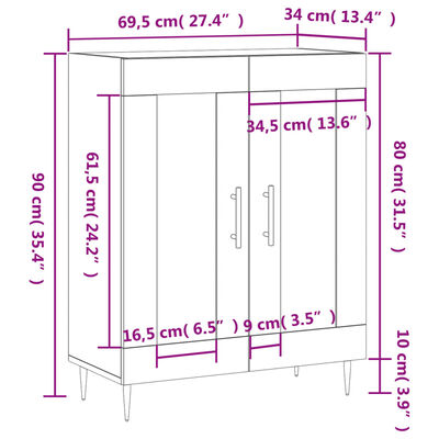 vidaXL Skåp vit 69,5x34x90 cm konstruerat trä