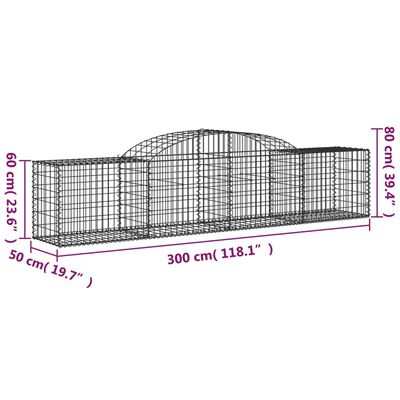 vidaXL Gabioner bågformade 9 st 300x50x60/80 cm galvaniserat järn