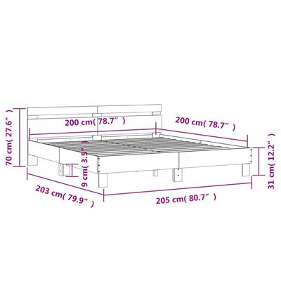 vidaXL Sängram med huvudgavel sonoma-ek 200x200 cm konstruerat trä