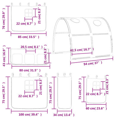 vidaXL Loftsäng med tunnel blå 80x200 cm massiv furu