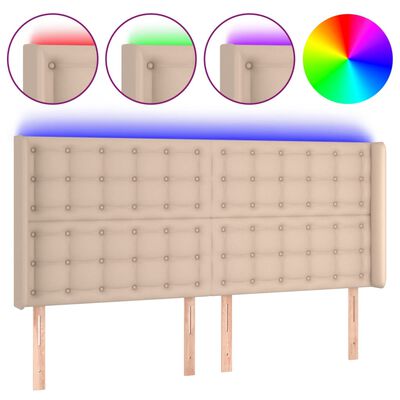 vidaXL Sänggavel LED cappuccino 203x16x118/128 cm konstläder