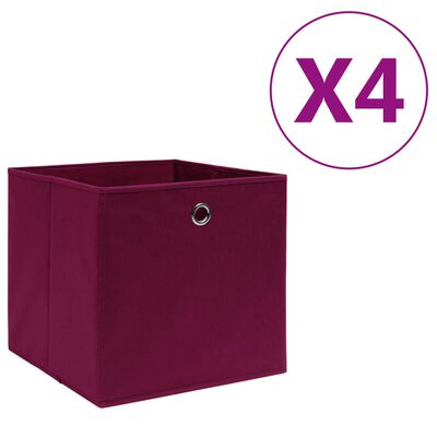 vidaXL Förvaringslådor 4 st non-woven tyg 28x28x28 cm mörkröd