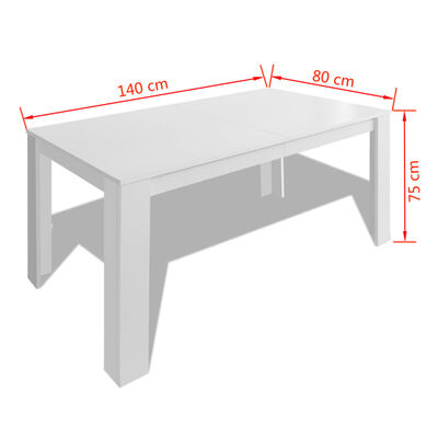 vidaXL Matbord 140x80x75 cm vit