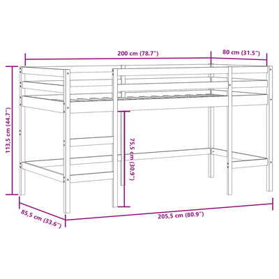 vidaXL Loftsäng med stege vit 80x200 cm massiv furu