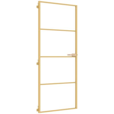 vidaXL Innerdörr guld 83x201,5 cm härdat glas och aluminium slim