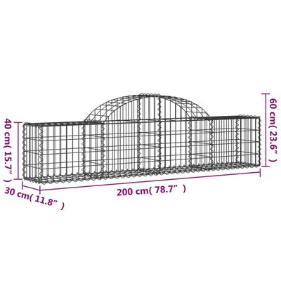 vidaXL Gabion bågformad 6 st 200x30x40/60 cm galvaniserat järn