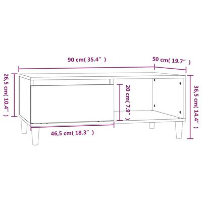 vidaXL Soffbord vit 90x50x36,5 cm konstruerat trä