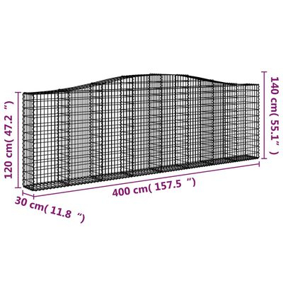 vidaXL Gabioner bågformade 7 st 400x30x120/140 cm galvaniserat järn