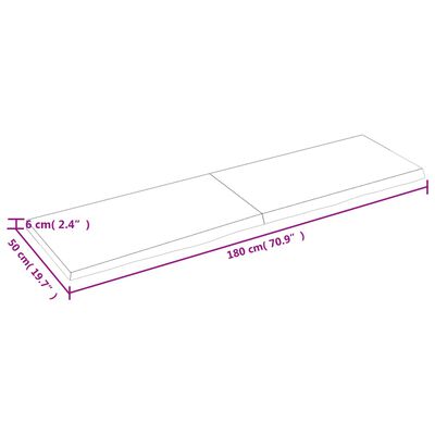 vidaXL Bänkskiva badrum mörkbrun 180x50x(2-6) cm behandlat massivt trä