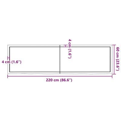 vidaXL Hyllplan 220x60x(2-6) cm obehandlad massiv ek