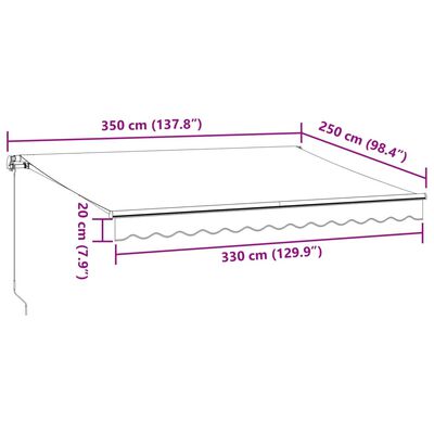 vidaXL Markis manuellt infällbar antracit&vit 350x250 cm