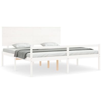 vidaXL Sängram med sänggavel vit 200x200 cm massivt trä