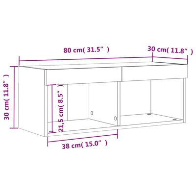 vidaXL TV-bänk med LED-belysning grå sonama 80x30x30 cm