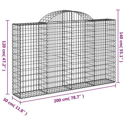 vidaXL Gabioner bågformade 14 st 200x30x120/140 cm galvaniserat järn