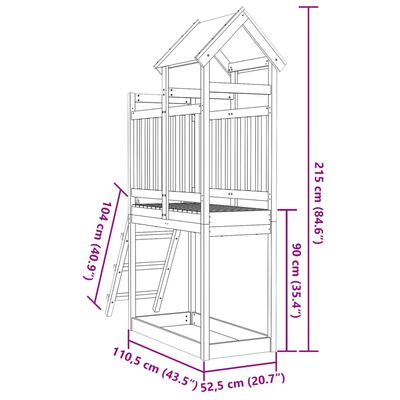 vidaXL Lektorn med stege 110,5x52,5x215 cm massiv furu