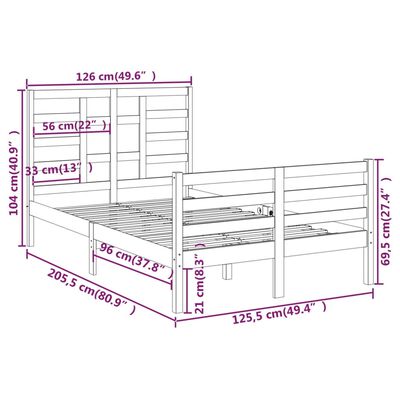 vidaXL Sängram svart massivt trä 120x200 cm