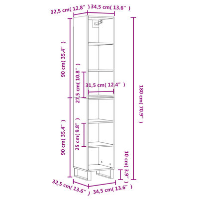 vidaXL Högskåp Betonggrå 34,5x32,5x180 cm konstruerat trä