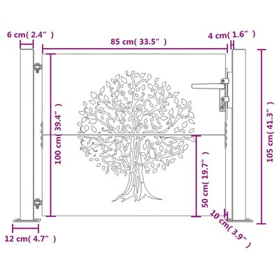 vidaXL Trädgårdsgrind 105x105 cm rosttrögt stål träddesign