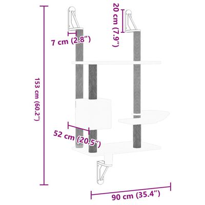 vidaXL Väggmonterat klösträd med klöspelare mörkgrå 153 cm