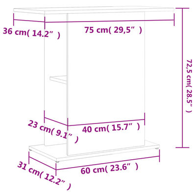 vidaXL Akvariebänk betonggrå 75x36x72,5 cm konstruerat trä