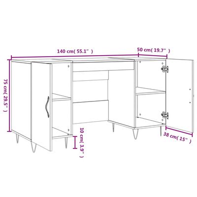 vidaXL Skrivbord brun ek 140x50x75 cm konstruerat trä