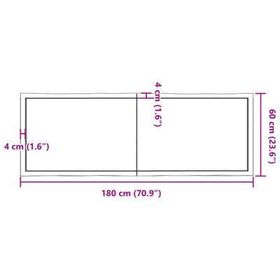 vidaXL Bordsskiva ljusbrun 180x60x(2-6) cm massivt trä levande kant