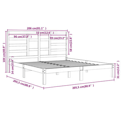 vidaXL Sängram vit massivt trä 200x200 cm