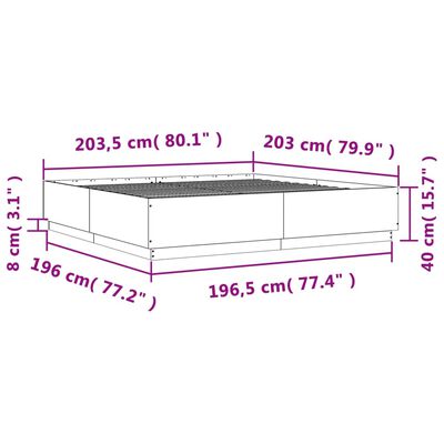 vidaXL Sängram med LEDs sonoma-ek 200x200 cm konstruerat trä