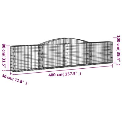 vidaXL Gabioner bågformade 10 st 400x30x80/100 cm galvaniserat järn