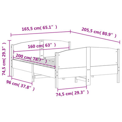 vidaXL Sängram utan madrass 160x200 cm massiv furu