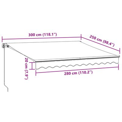 vidaXL Markis manuellt infällbar antracit&vit 300x250 cm