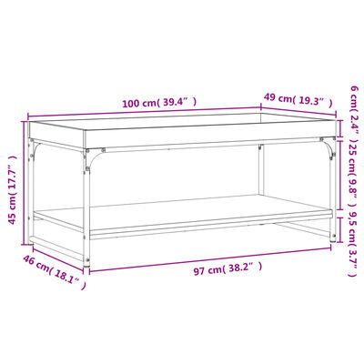 vidaXL Soffbord svart 100x49x45 cm konstruerat trä