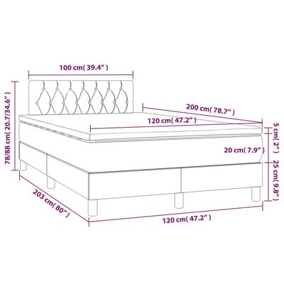 vidaXL Ramsäng med madrass mörkgrå 120x200 cm sammet