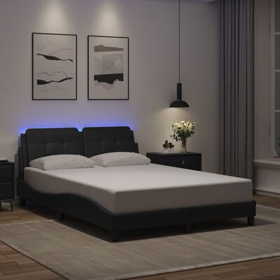 vidaXL Sängram med LED-belysning svart 140x190 cm konstläder