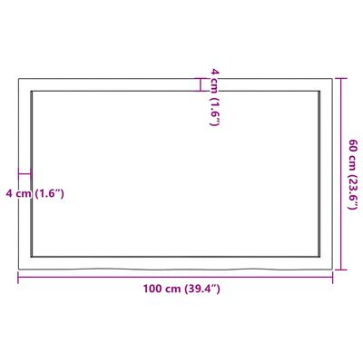 vidaXL Bänkskiva badrum mörkbrun 100x60x(2-6) cm behandlat massivt trä