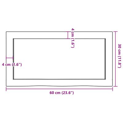 vidaXL Bänkskiva för badrum 60x30x(2-4) cm obehandlat massivt trä