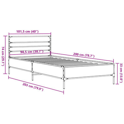 vidaXL Sängram rökfärgad ek 100x200 cm konstruerat trä och metall