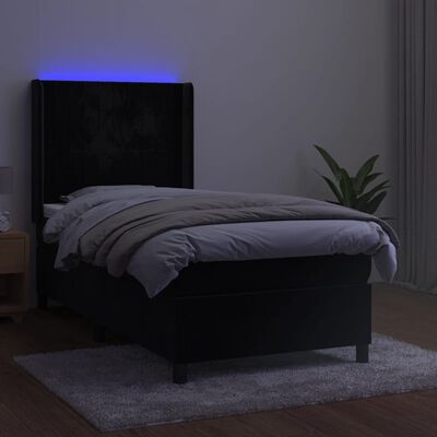 vidaXL Ramsäng med madrass & LED svart 90x200 cm sammet