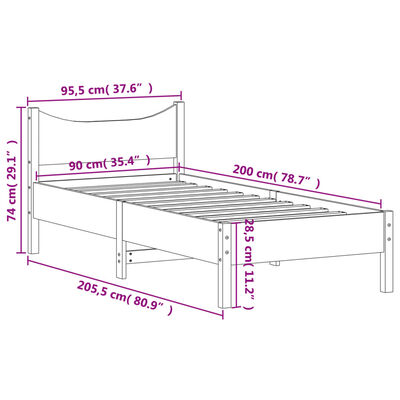 vidaXL Sängram utan madrass vaxad brun 90x200 cm massiv furu