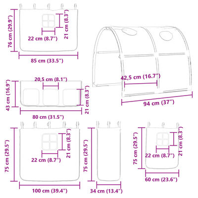 vidaXL Loftsäng med tunnel vit&svart 90x200 cm massiv furu