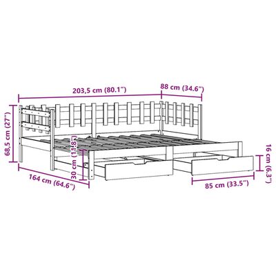 vidaXL Utdragbar dagbädd med lådor vit 80x200 cm massiv furu