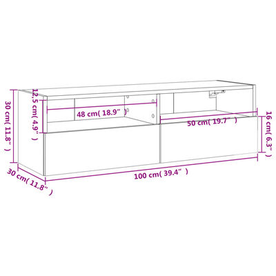 vidaXL Väggmonterad tv-bänk svart 100x30x30 cm konstruerat trä