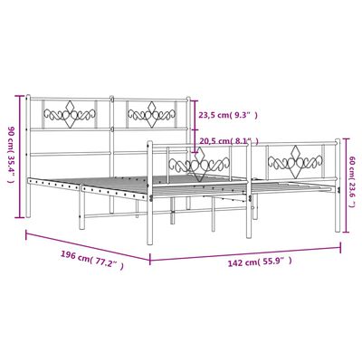 vidaXL Sängram med huvudgavel och fotgavel svart metall 135x190 cm