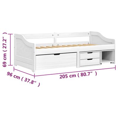 vidaXL Dagbädd med 3 lådor IRUN vit 90x200 cm massiv furu