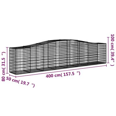 vidaXL Gabioner bågformade 9 st 400x50x80/100 cm galvaniserat järn