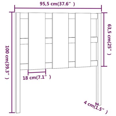 vidaXL Sänggavel svart 95,5x4x100 cm massiv furu