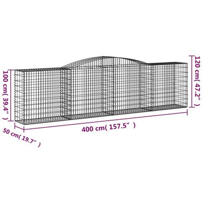 vidaXL Gabioner bågformade 3 st 400x50x100/120 cm galvaniserat järn