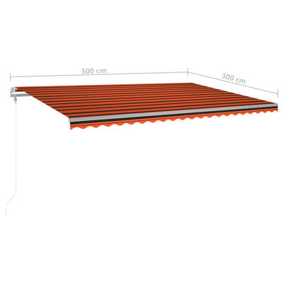 vidaXL Markis med stolpar manuellt infällbar 5x3 m orange och brun