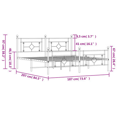 vidaXL Sängram utan madrass med fotgavel metall svart 180x200 cm