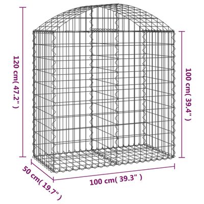 vidaXL Gabion bågformad 100x50x100/120 cm galvaniserat järn